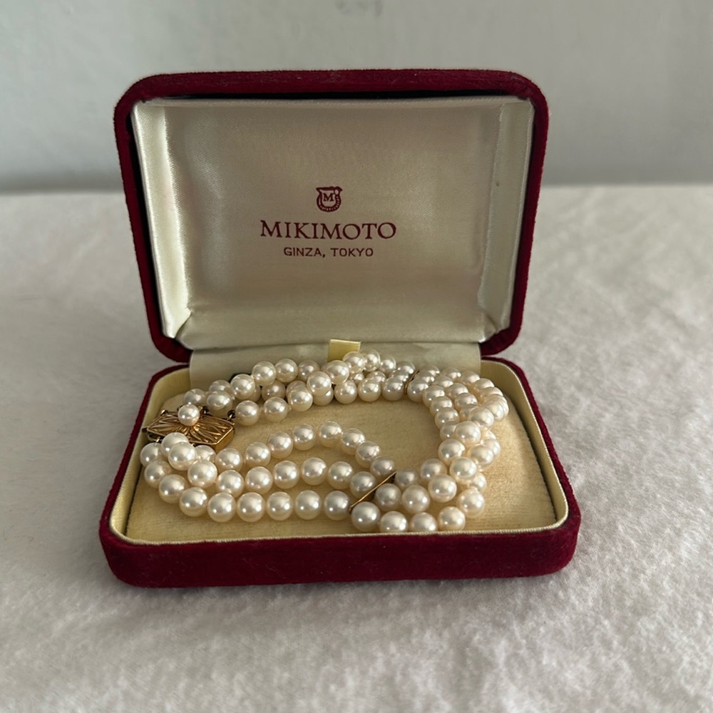 Vintage Mikimoto 18k Yellow Gold 5 1/2 - 5mm Cultured Pearl 3 Strand Bracelet - Picture 1 of 7